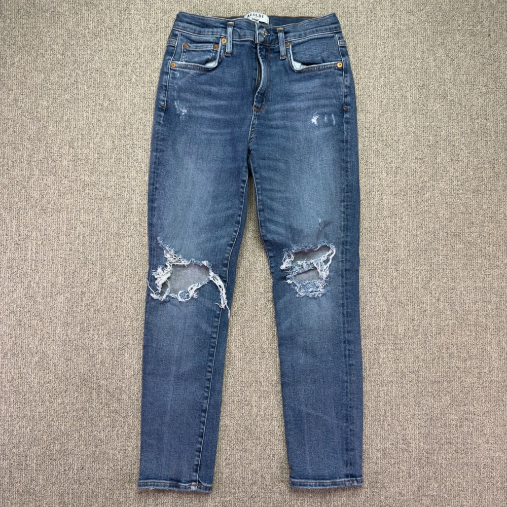 Agolde Women Distressed Skinny Jeans Blue Size 27 Cotton Stretch Denim